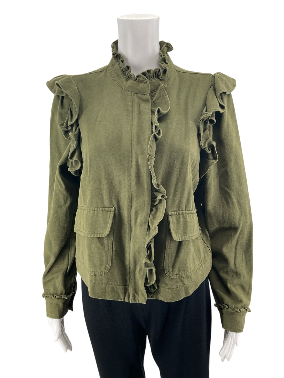 DOLAN Left Coast Collection Olive Green Ruffle Military Jacket - Size Small - ONLINE ONLY