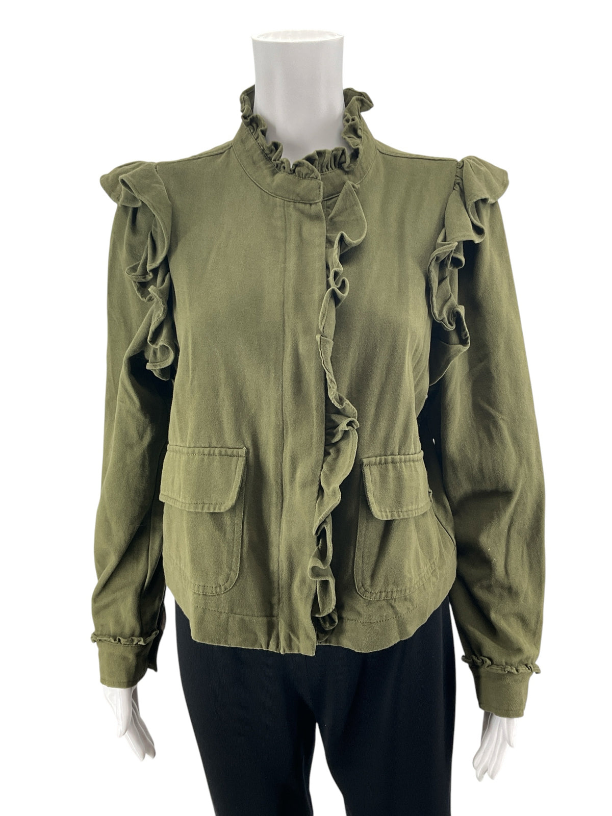 DOLAN Left Coast Collection Olive Green Ruffle Military Jacket - Size Small - ONLINE ONLY
