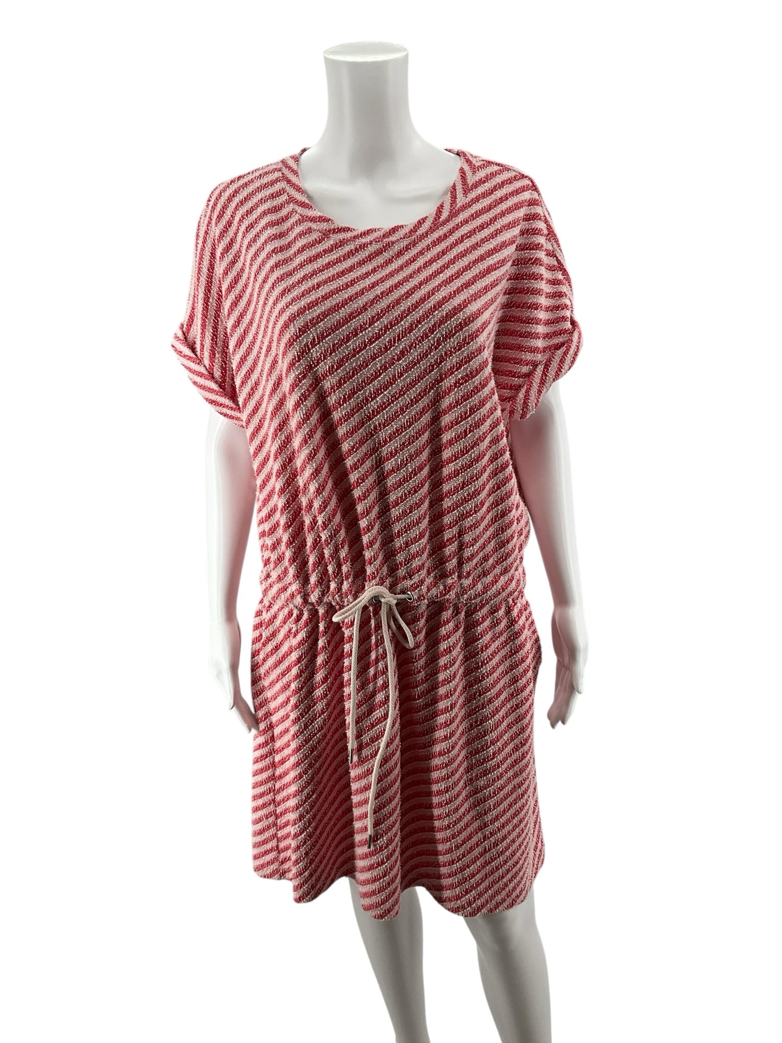 Lou &amp; Grey Red &amp;amp; White Diagonal Stripe Terry T-Shirt Dress | XL