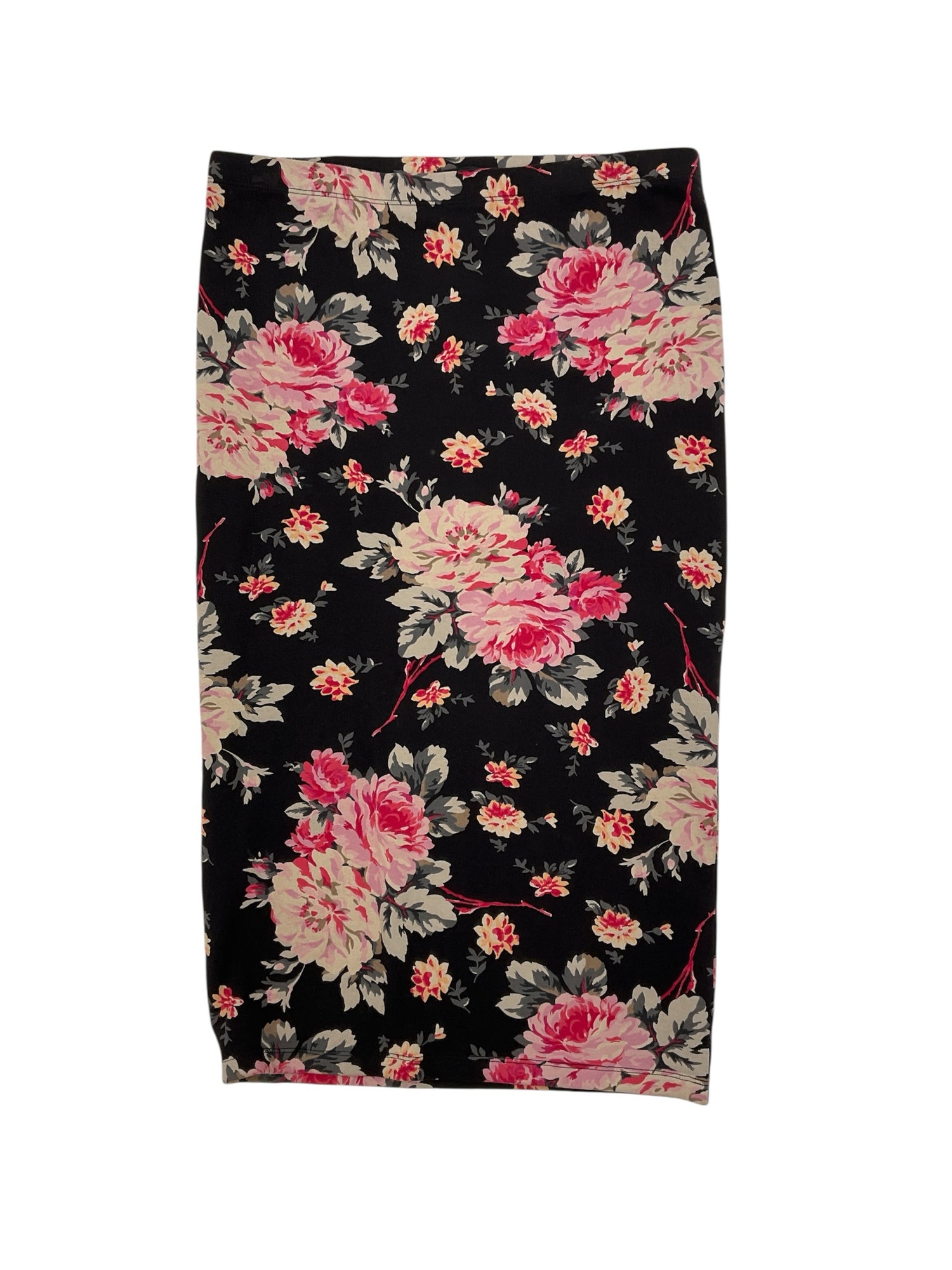 Express Black/Tan/Pink Skirt Black Pink Floral High-Waisted Pencil Midi Skirt Size Medium - Size M