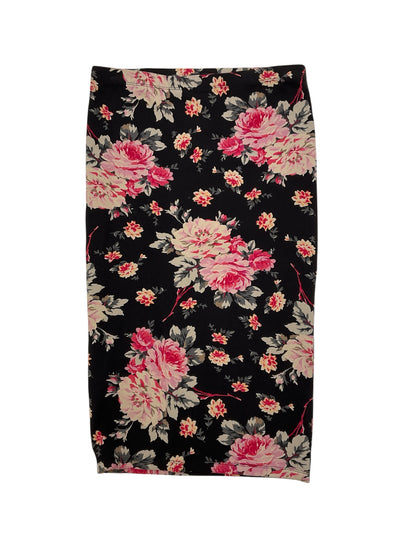 Express Black/Tan/Pink Skirt Black Pink Floral High-Waisted Pencil Midi Skirt Size Medium - Size M