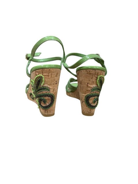 GUESS Lime Wedges Lime Green Beaded Cork Wedge Platform Sandals Size 7 - Size 7