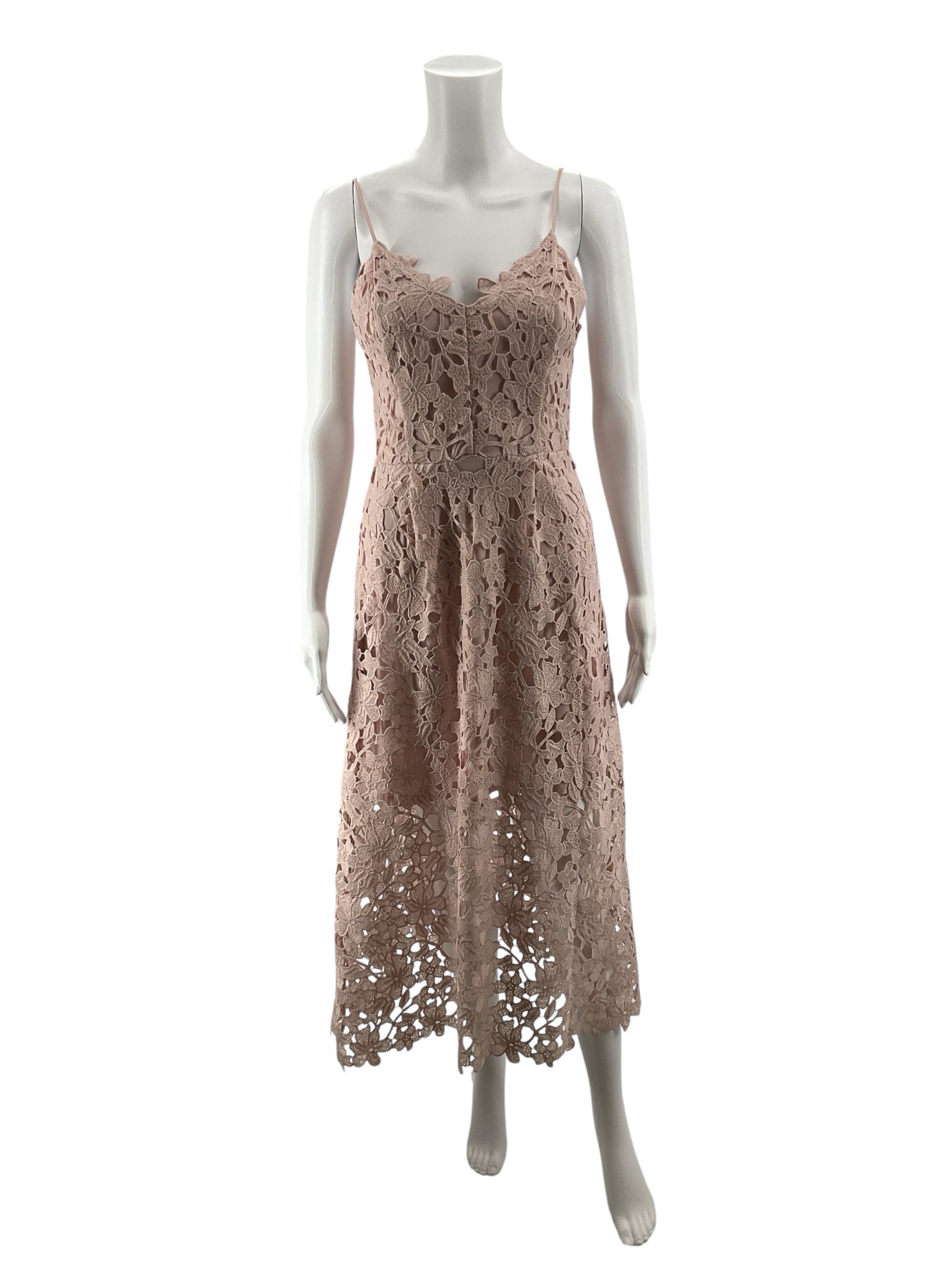 Express Blush Pink Floral Crochet Lace Fit &amp;amp; Flare Midi Dress Size Small