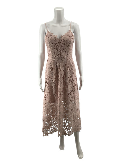 Express Blush Pink Floral Crochet Lace Fit &amp;amp; Flare Midi Dress Size Small