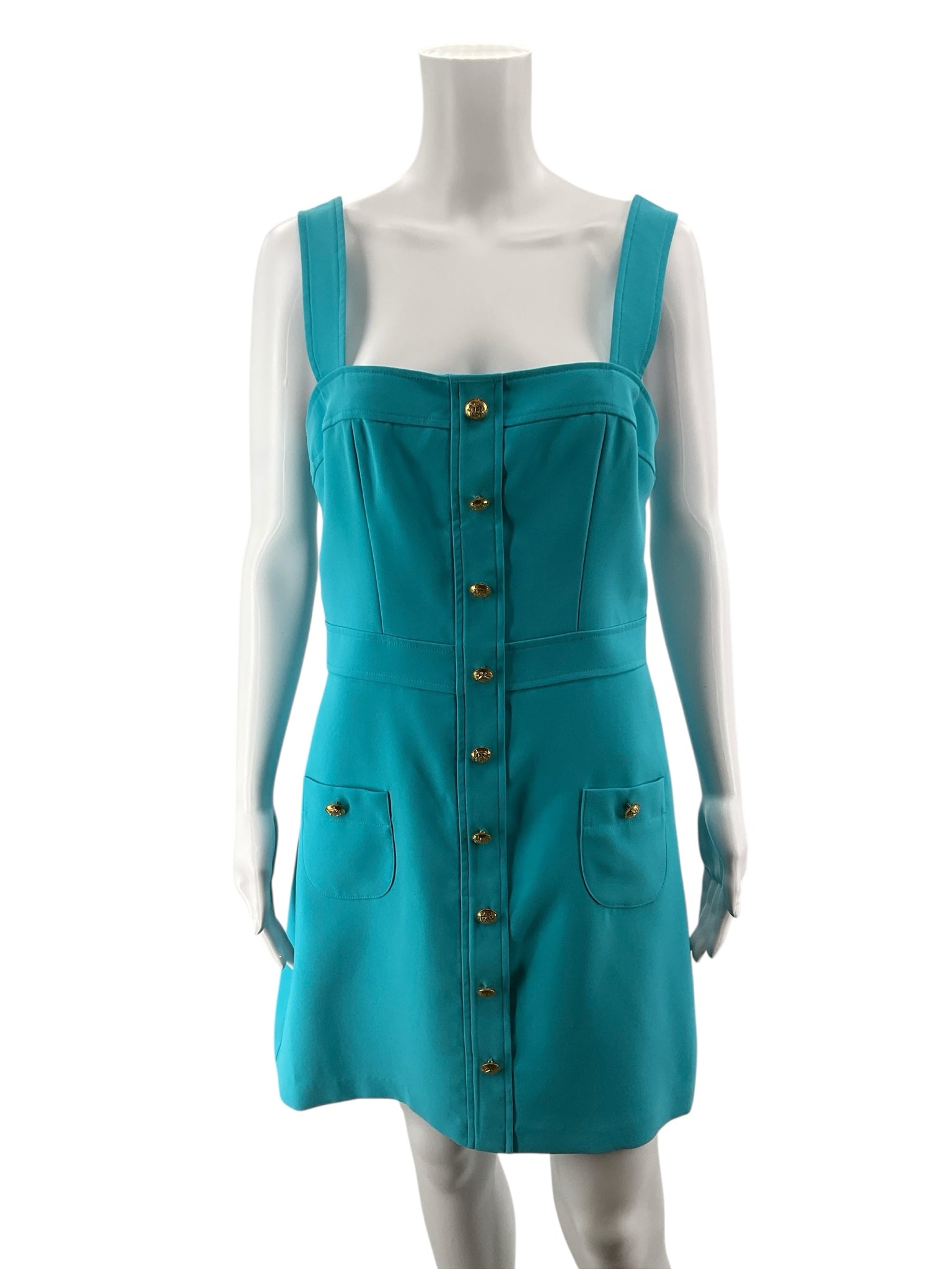 Amanda Uprichard Turquoise Crest Button-Front Mini Dress Size Large