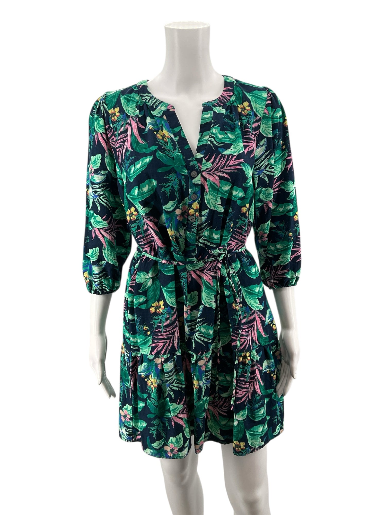 Loft Navy/Teal/Pink/Orange Floral Navy/Teal/Pink/Orange Floral Pre-Owned Ladies Dress - Size Medium Petite - Size mp