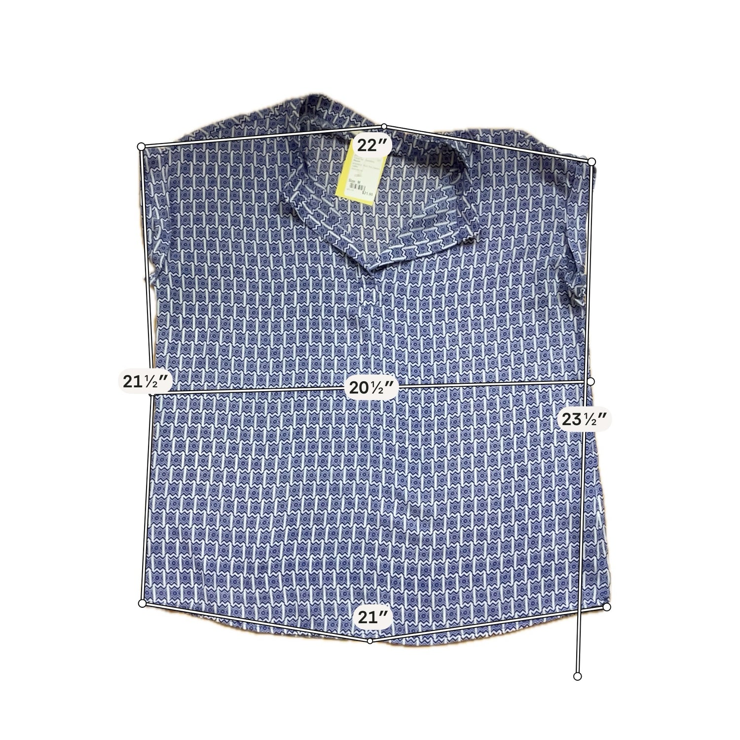 Pleione Geometric Print V-Neck Roll Tab Sleeve Blouse Top Size Medium