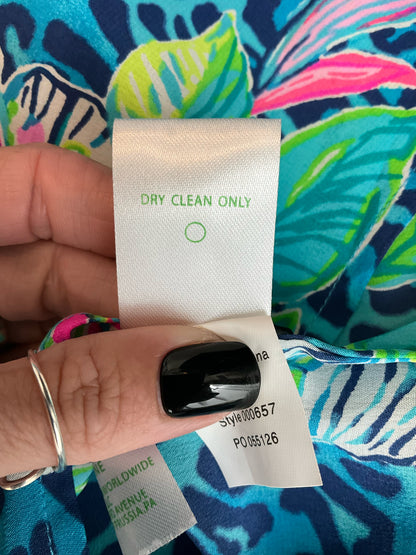 Lilly Pulitzer Elsa Silk Top Blue Lagoon Floral Tunic Blouse Size Large
