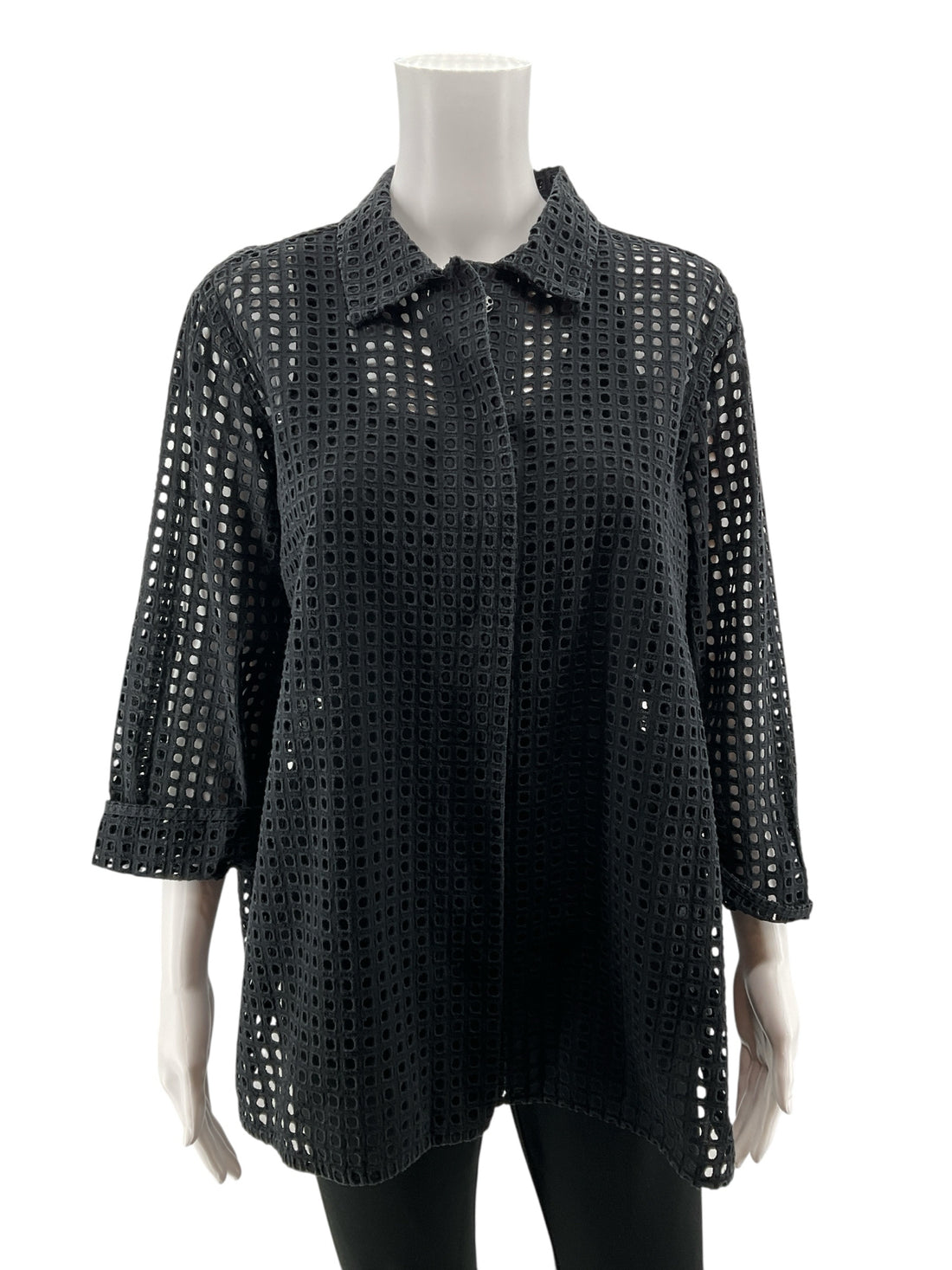 Marla Wynne Black Eyelet Cotton Tunic Top Size Medium