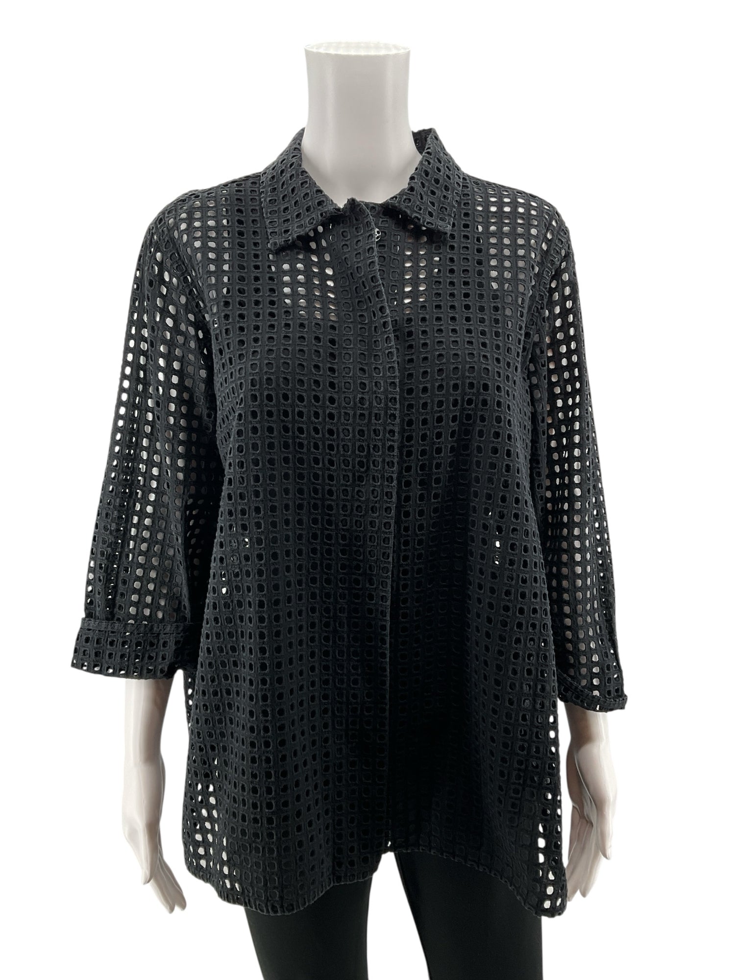 Marla Wynne Black Eyelet Cotton Tunic Top Size Medium