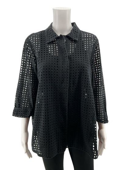 Marla Wynne Black Eyelet Cotton Tunic Top Size Medium