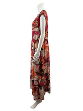John Paul Richard tan/coral/pink Maxi Tropical Floral Ruffle Trim Maxi Dress Size Large - Size L