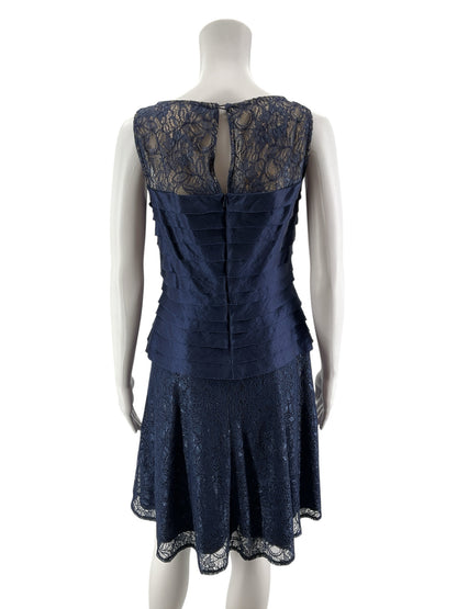 London Times Navy Blue Lace Tiered Illusion Yoke Cocktail Dress Size 4 - ONLINE ONLY