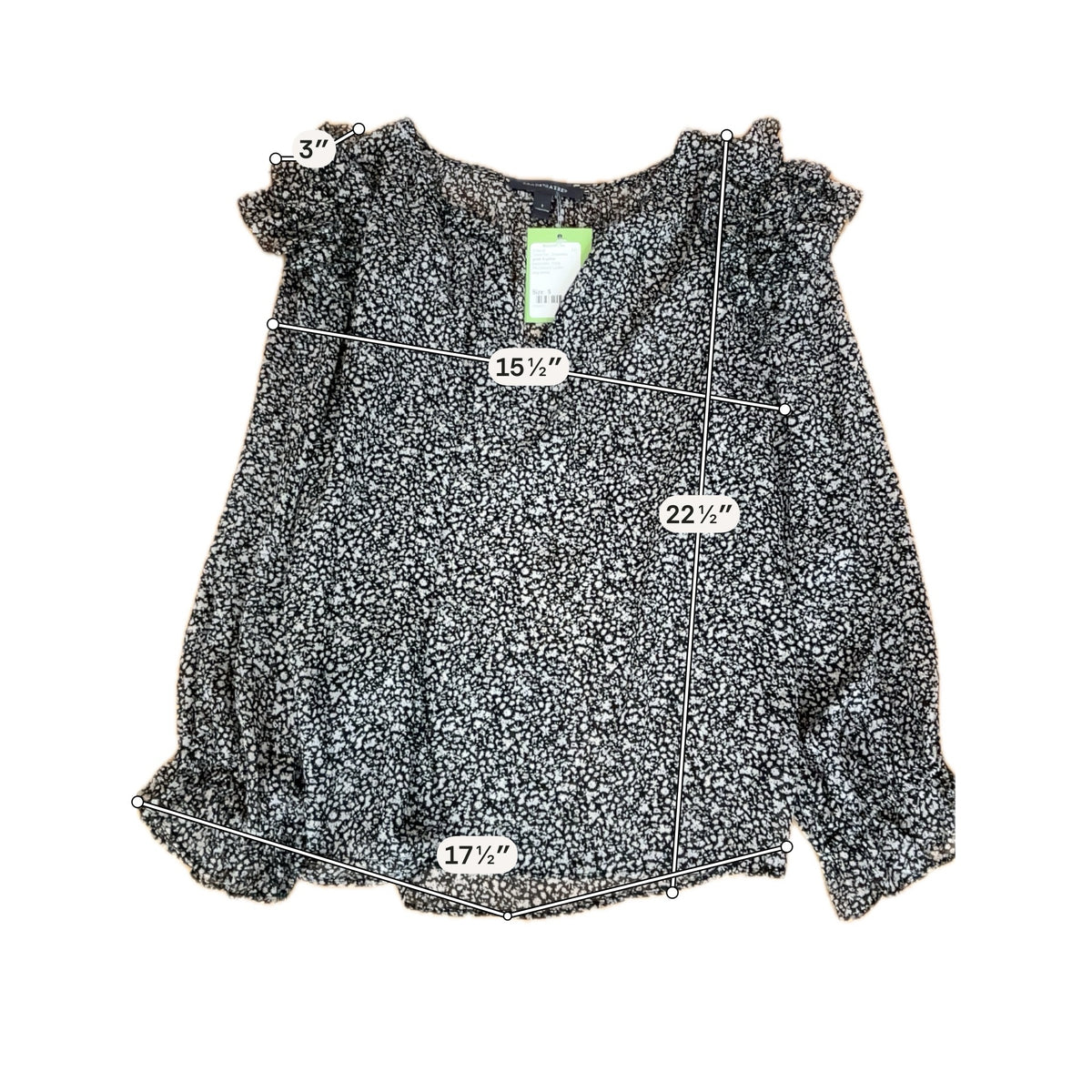 Grade &amp; Gather Floral Ruffle Sleeve Blouse Black White Top Size Small - ONLINE ONLY