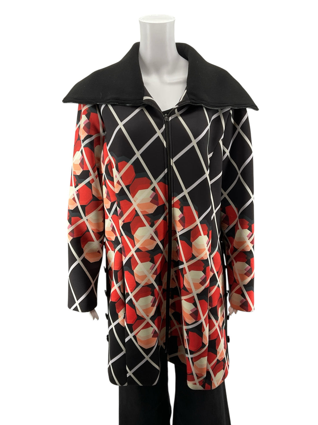 Samuel Dong Black/Red/Orange Print Pre-Owned Coat - Size XL