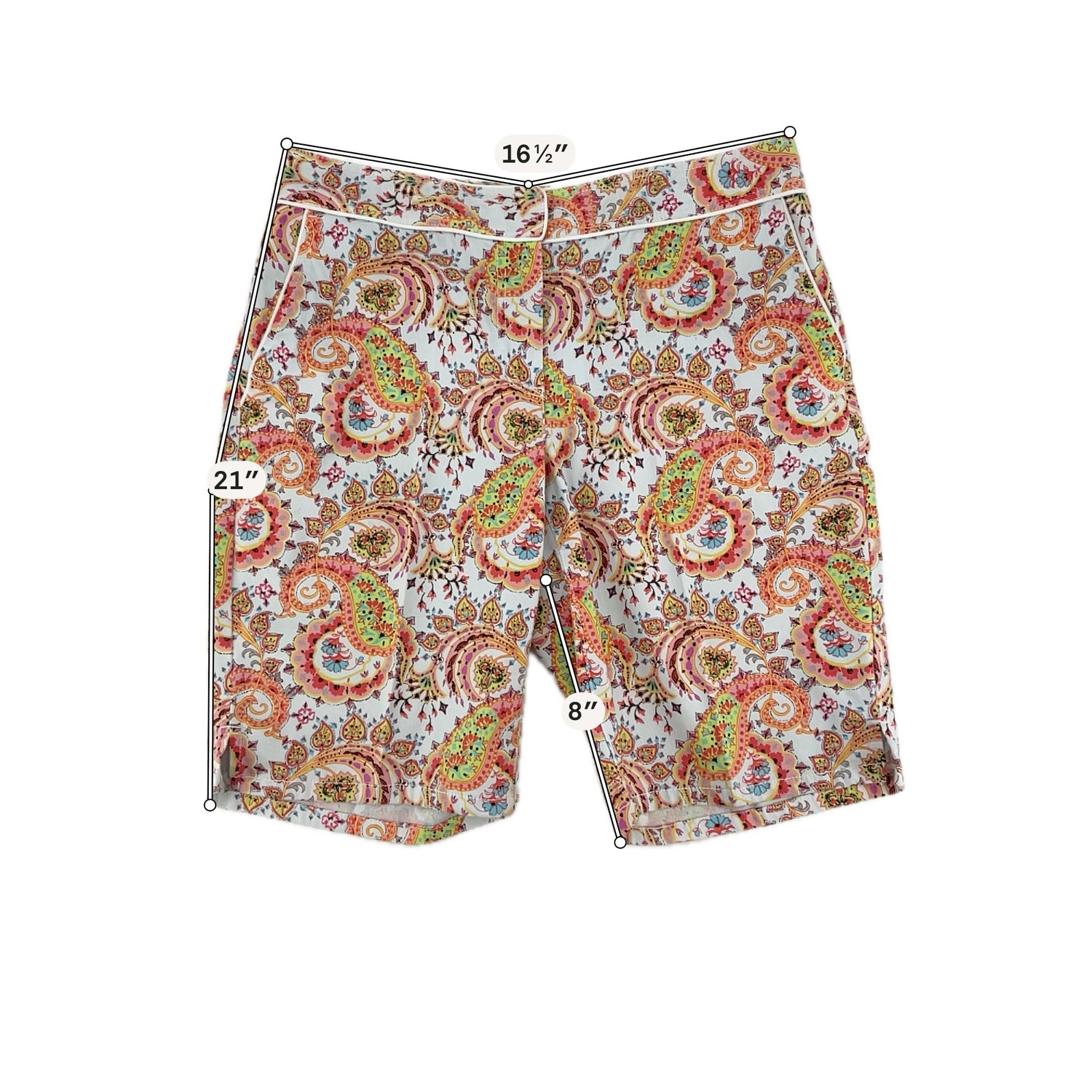 Liz Claiborne Paisley Print Mid-Rise Shorts Size 12 | White &amp;amp; Coral