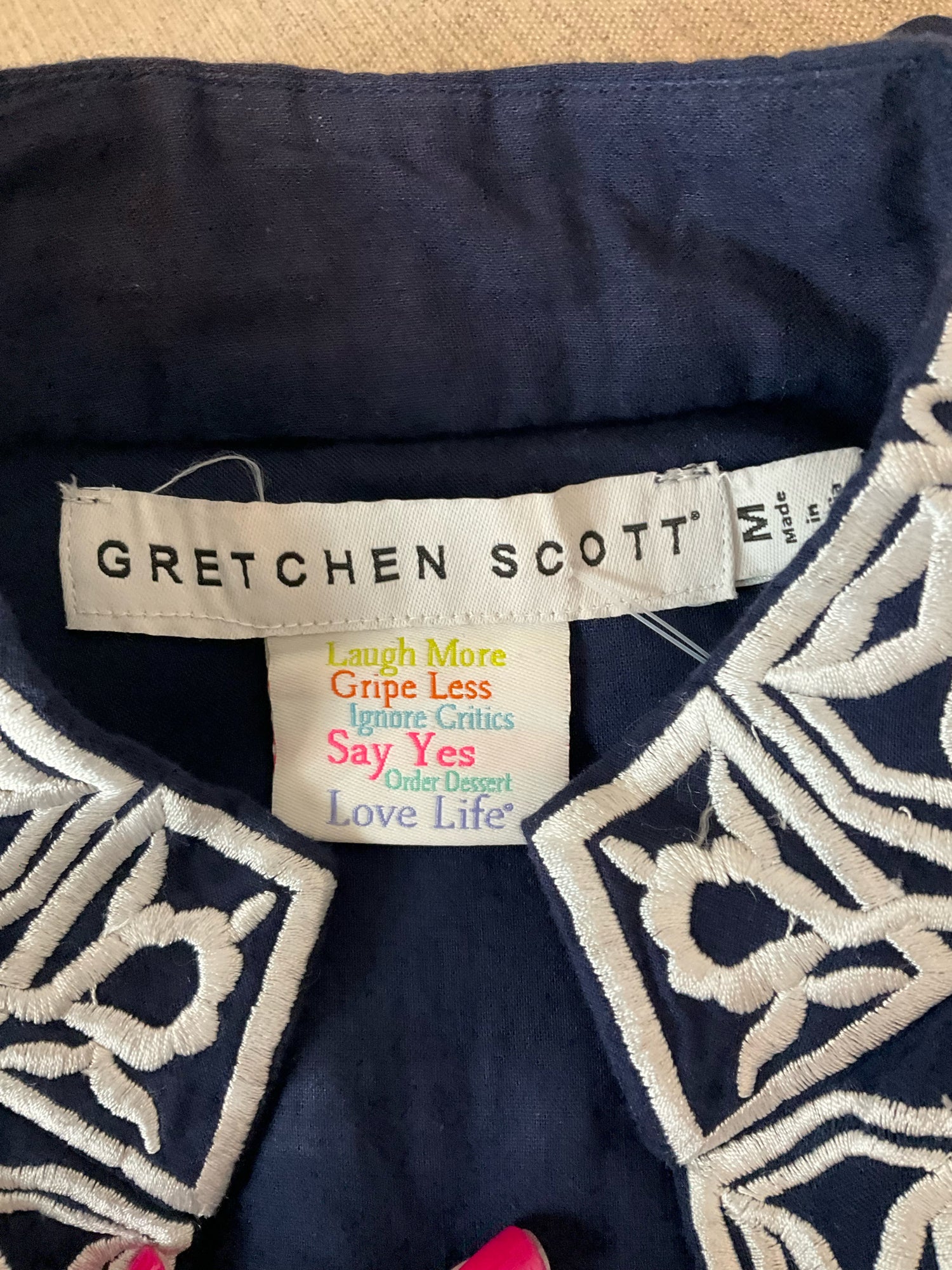 Gretchen Scott navy/white Coverup Navy &amp;amp; White Embroidered Maxi Tunic Dress Cover-Up - Size M