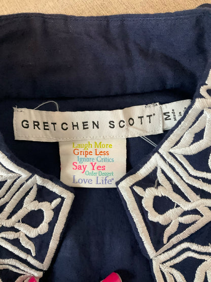 Gretchen Scott navy/white Coverup Navy &amp;amp; White Embroidered Maxi Tunic Dress Cover-Up - Size M