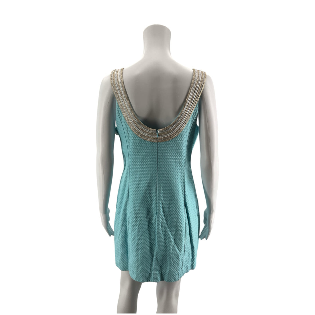 Lilly Pulitzer Kenzie Dress Size 6 Resort Aqua Gold Beaded V-Neck Mini