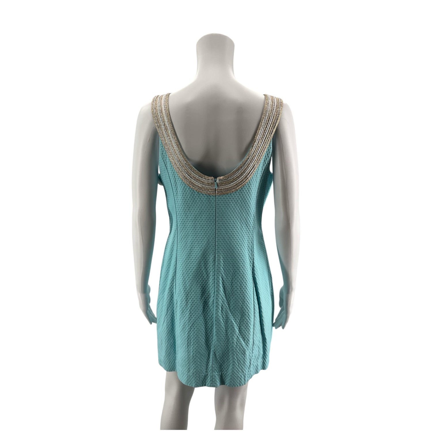 Lilly Pulitzer Kenzie Dress Size 6 Resort Aqua Gold Beaded V-Neck Mini