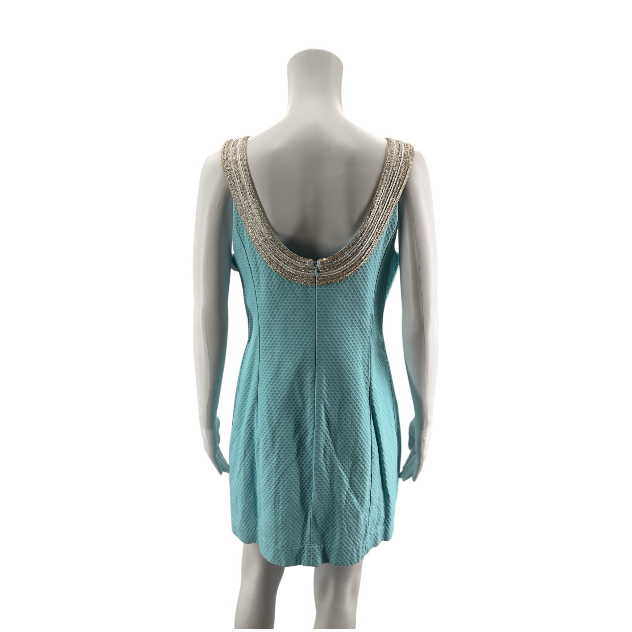 Lilly Pulitzer Kenzie Dress Size 6 Resort Aqua Gold Beaded V-Neck Mini
