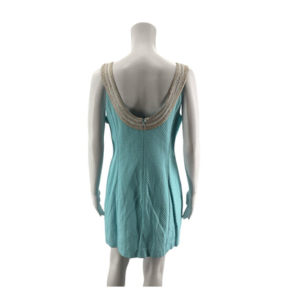 Lilly Pulitzer Kenzie Dress Size 6 Resort Aqua Gold Beaded V-Neck Mini