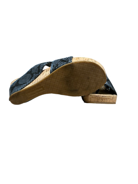 Donald Pliner Fifi Snake Print Cork Wedge Sandals Blue Black Size 7.5 - ONLINE ONLY