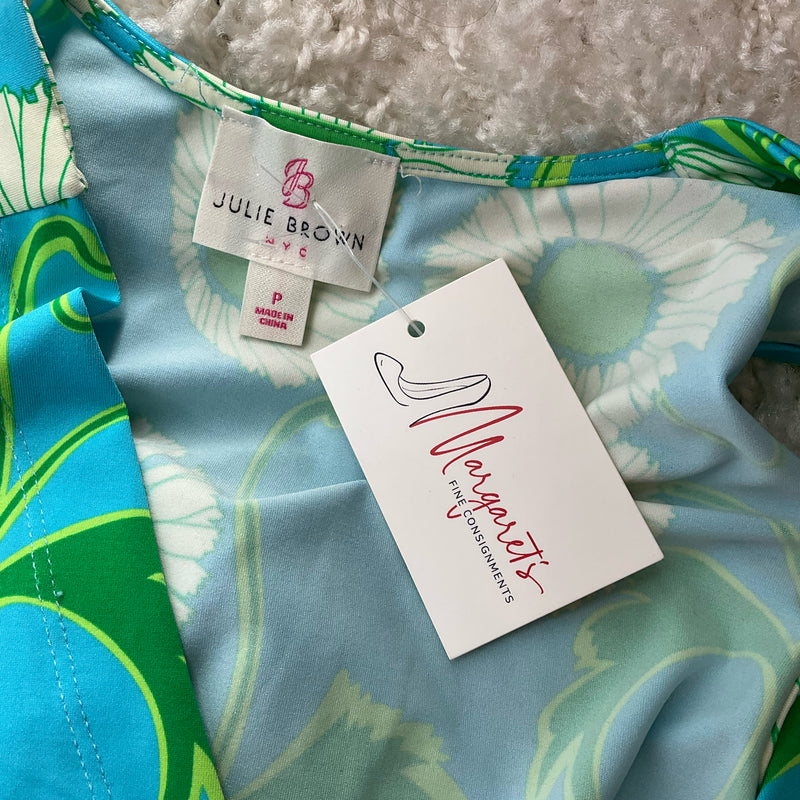 Julie Brown Teal/Green Floral Pre-Owned Ladies Romper- Size Small Petite - Margaret’s Fine Consignment