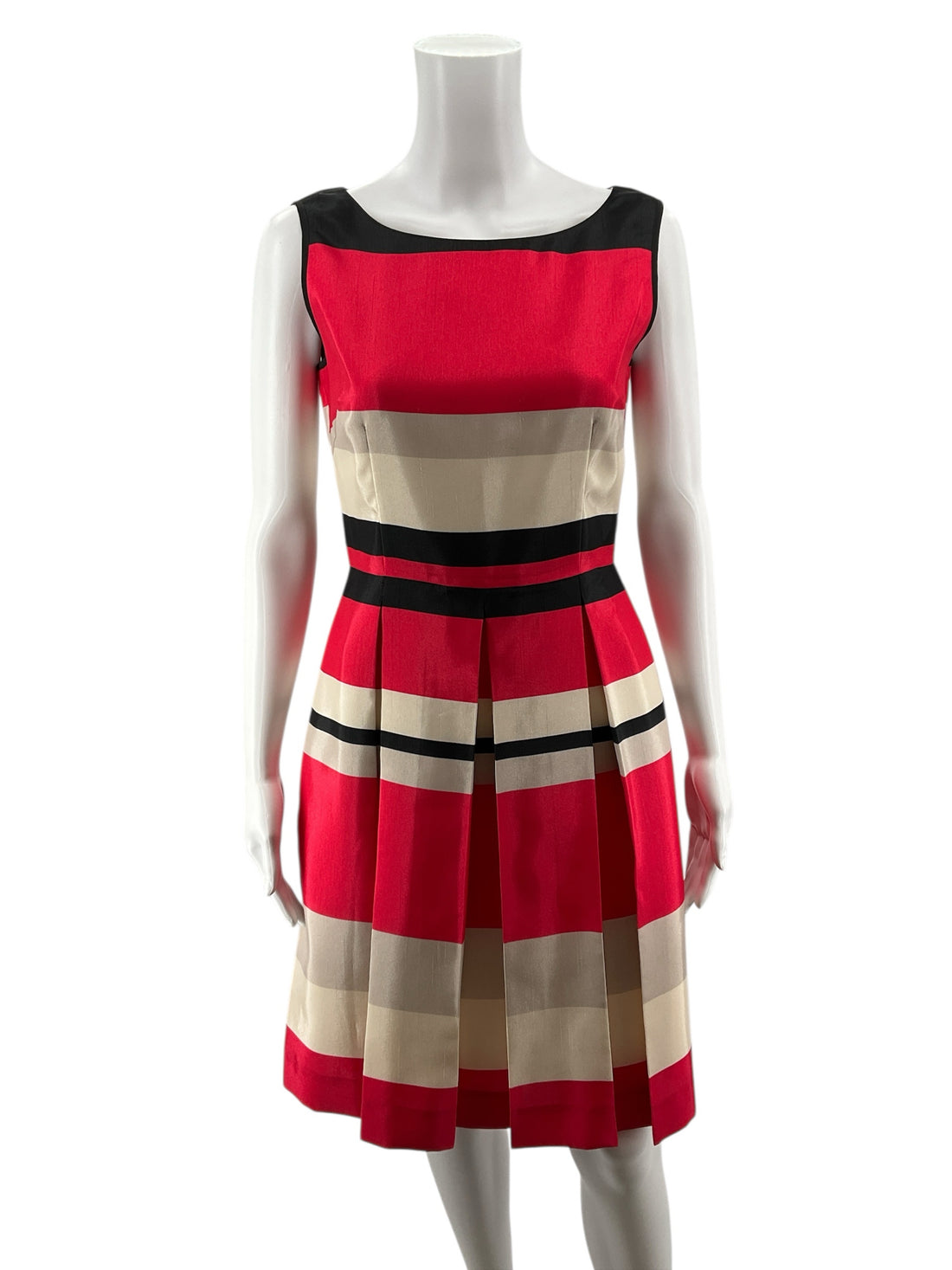 Antonio Melani tan/pink/black Fit and Flare Tan/Pink/black Stripe Pre-Owned Ladies Dress - Size 4 - Size 4