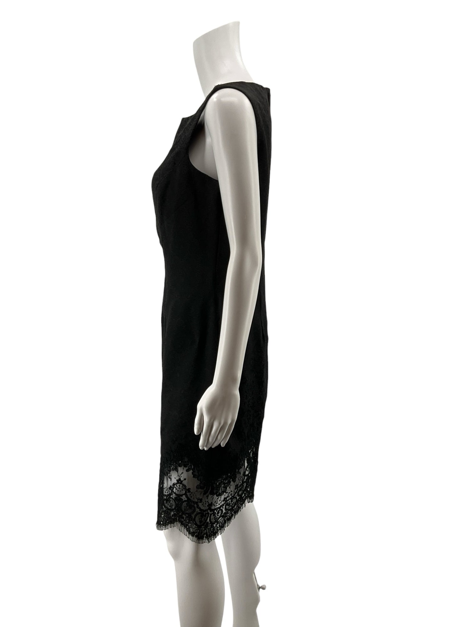 Carmen Marc Valvo Black Lace Baroque Jacquard Sheath Cocktail Dress Size 10
