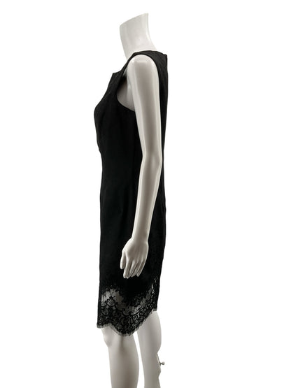Carmen Marc Valvo Black Lace Baroque Jacquard Sheath Cocktail Dress Size 10