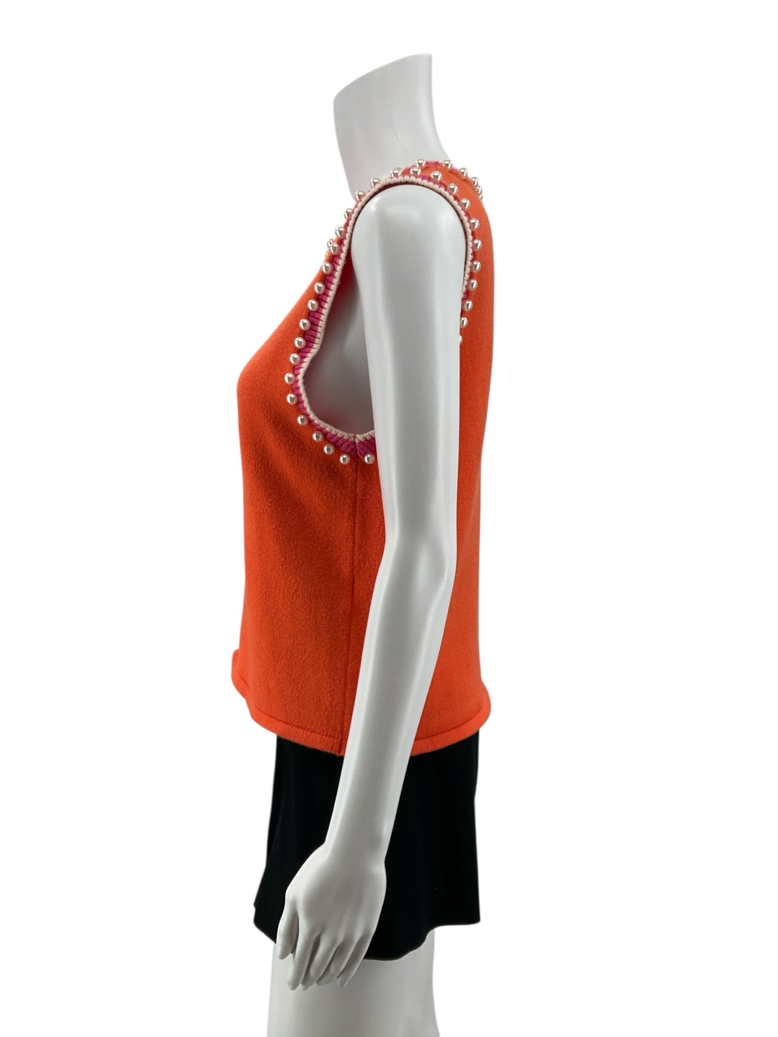 THML Pearl Trim Colorblock Sleeveless Sweater Top Orange Pink Size Small