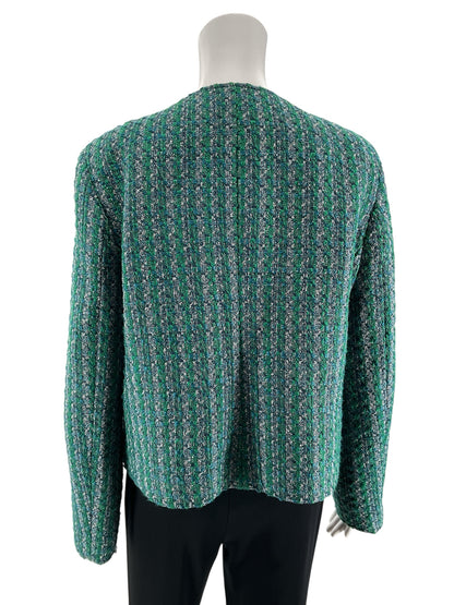 J. Crew Green Boucle Tweed Crest Button Lady Jacket | Size 14