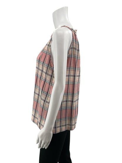LOFT mauve/tan Sleeveless Mauve Plaid Ruffle Halter Swing Top NWT Size Small - Size S