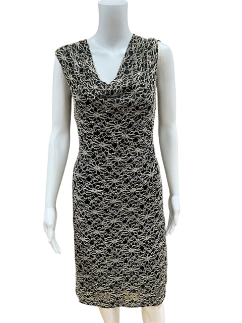 Connected Apparel Size 6 Black/Gold floral lace Dress