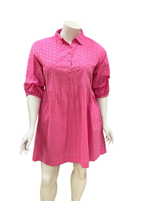 Mary Marshmallow Pink Crochet Dress Size XL - close up