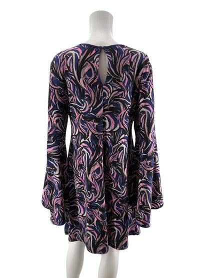 Taylor Purple &amp; Black Abstract Print Bell Sleeve Tunic Dress Size 6