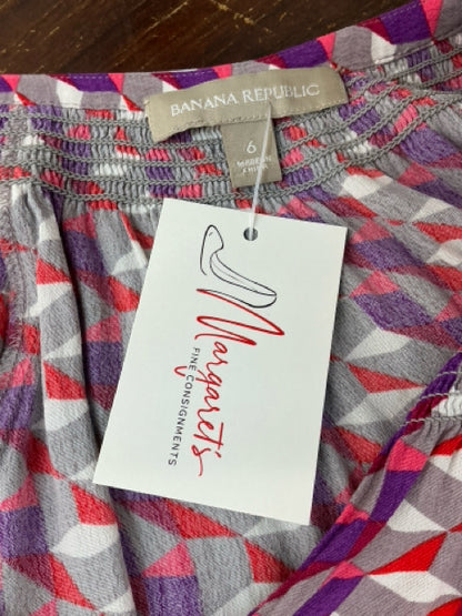 Banana Republic Geometric Print Faux Wrap Dress Size 6 Gray Purple Red - ONLINE ONLY
