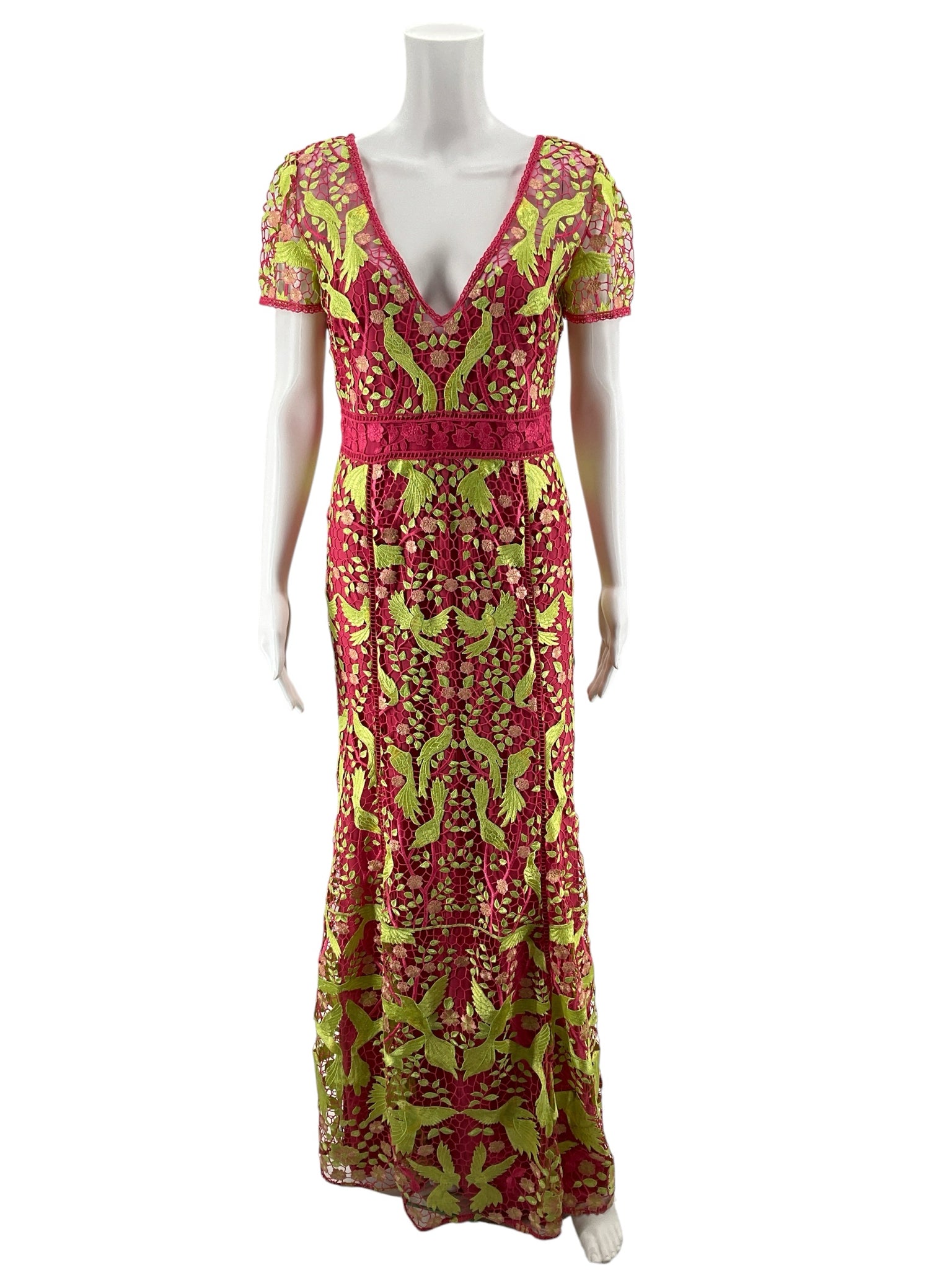 Marchesa Notte Bird & Floral Embroidered Lace Gown | Size 6