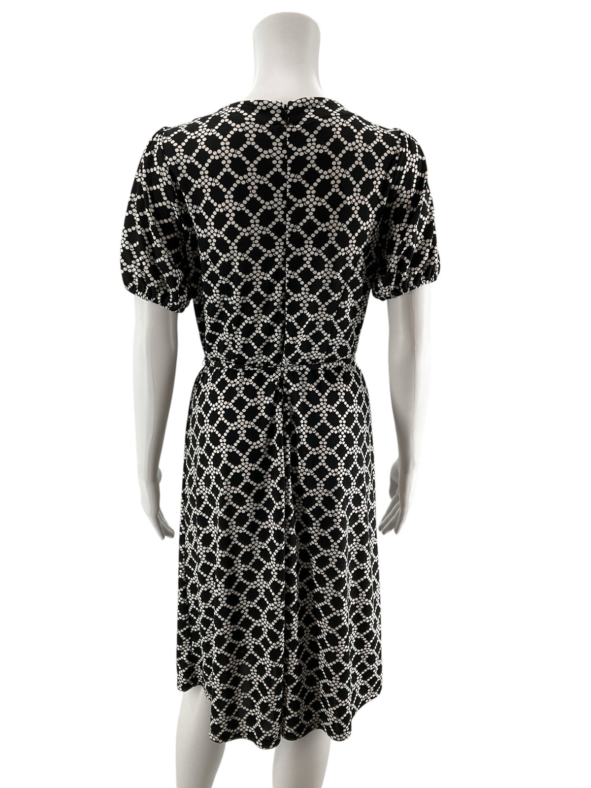 Talbots Petite Dot Lattice Tie-Waist Dress Black White Size Small Petite