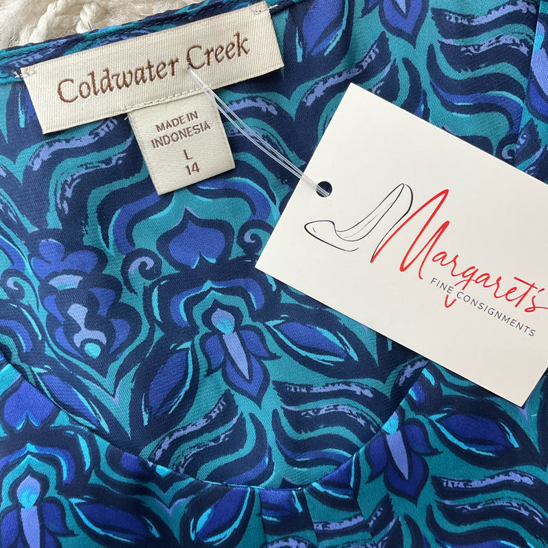 Coldwater Creek Blue/Green Print Pre-Owned Ladies Top - Size Large - Margaret’s Fine Consignment