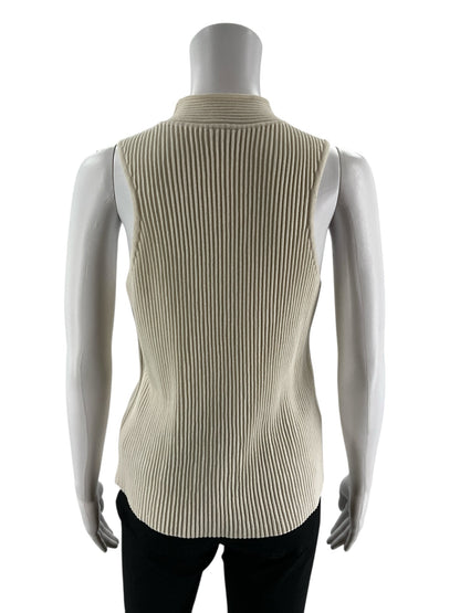 Cream ribbed mock neck sleeveless tank top in size large by Worthington, showcasing a classic minimalist design.