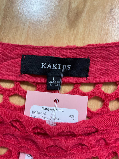 Kaktus Pink Crochet Knit Tunic Top Bohemian Artsy 3/4 Sleeve Size Large