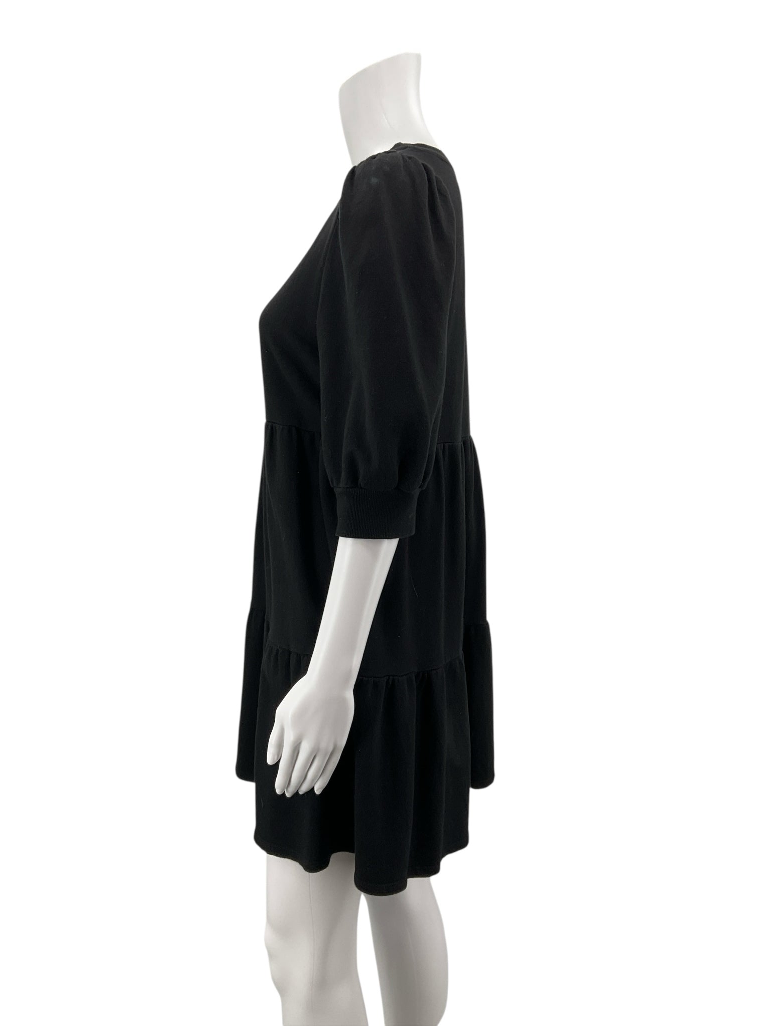 Lila by Anthropologie Black Tiered Puff Sleeve Cotton Mini Dress Size SP