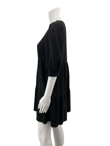 Lila by Anthropologie Black Tiered Puff Sleeve Cotton Mini Dress Size SP