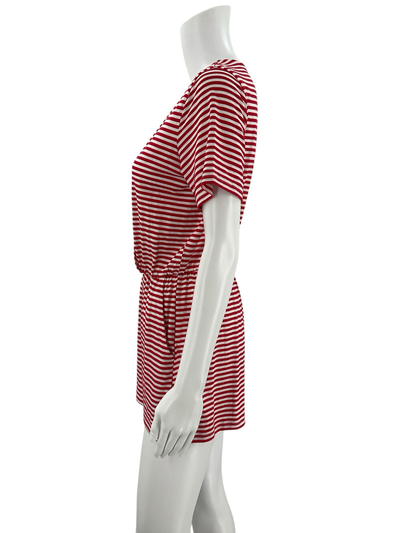 Pink Lily Red White Stripe Romper – Size Small, Excellent Pre-Owned - Margaret’s Fine Consignment