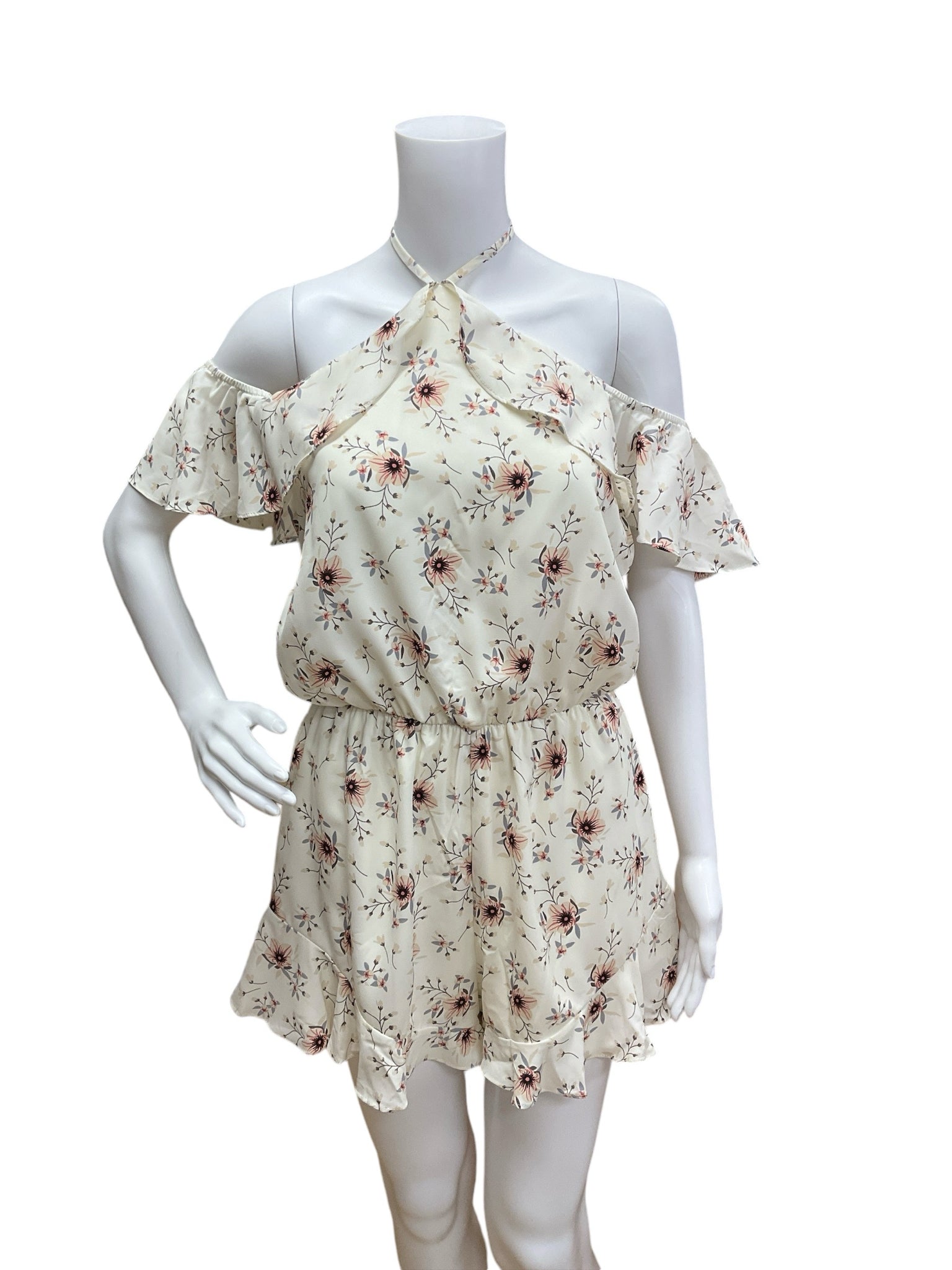 Trac Size Medium Ivory Floral Pre-Owned Ladies Dress