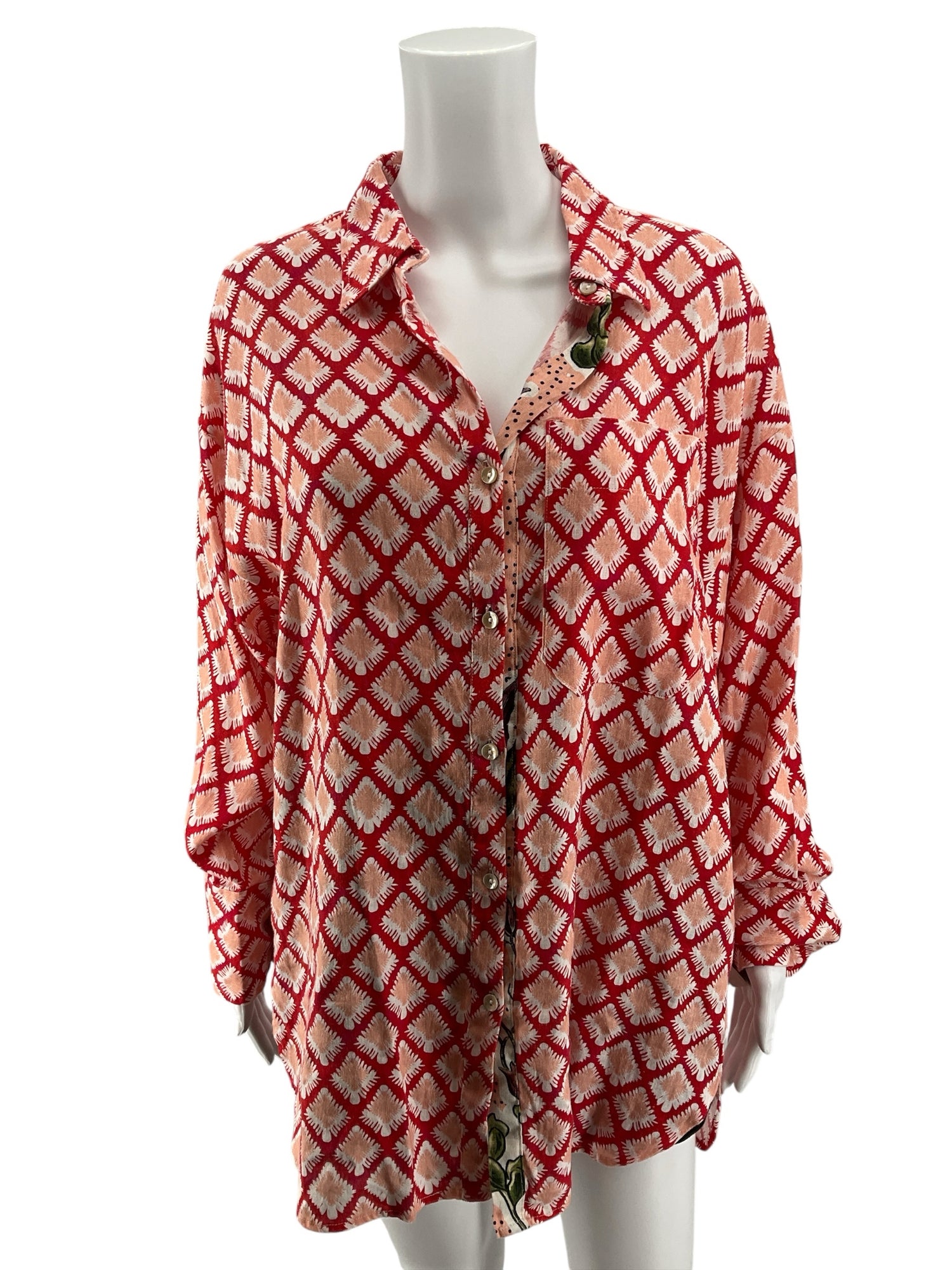 Lanhtropy Mika Linen Shirt Lotus Rouge Floral Print NWT Size Small