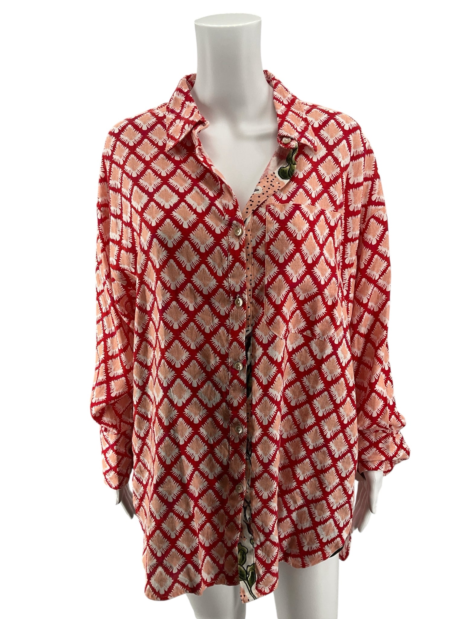 Lanhtropy Mika Linen Shirt Lotus Rouge Floral Print NWT Size Small