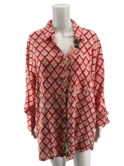 Lanhtropy Mika Linen Shirt Lotus Rouge Floral Print NWT Size Small